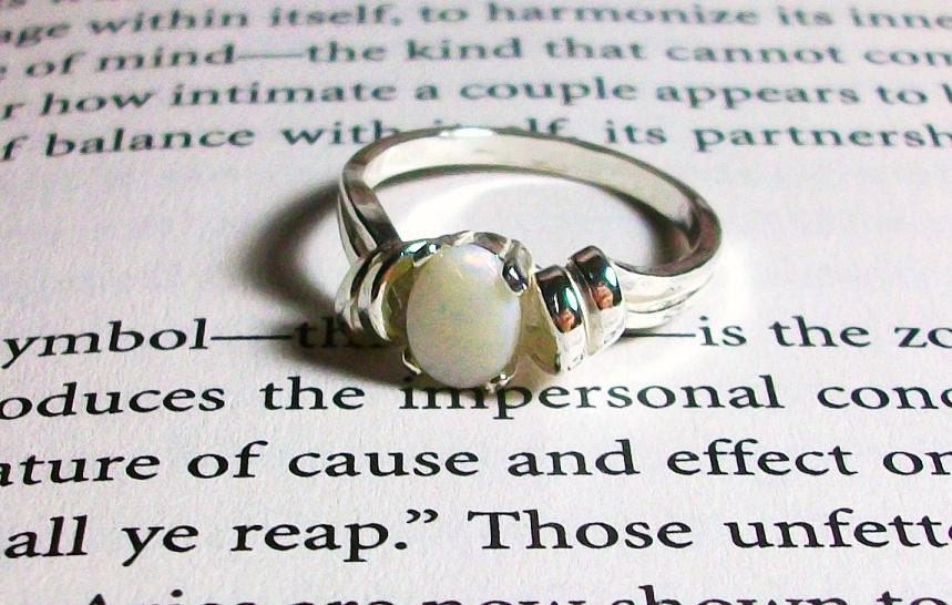 Genuine White Opal Art Deco Gemstone Birthstone Ring
