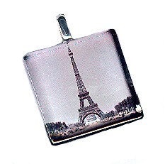 SALE-paris france inspired bezel set glass tile pendant necklace......Eiffel Tower