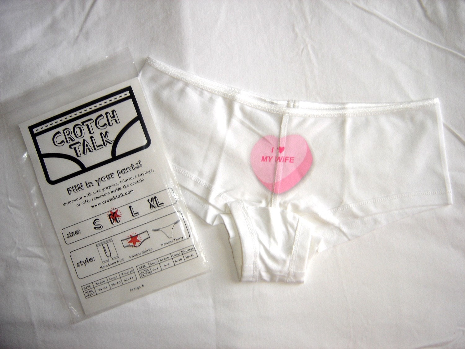 I LOVE MY WIFE candy heart undie (womens, medium, shorty style)