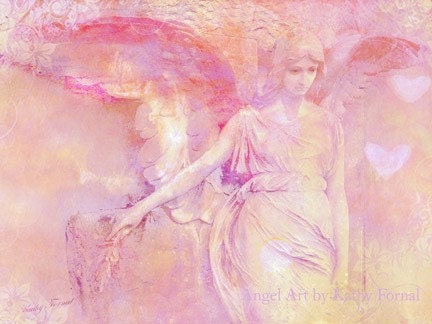 Angel Art Photography - Surreal Angel Art, Pink Angel Decor, Ethereal Art, Pink, Yellow, Surreal Angel Art - Fine Art Photography 5" x 7"