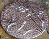 4 Antique Silver Round Brass Pendant Dragonfly Metal Stamping 735