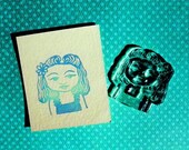 girl with victory rolls clear polymer rubber stamp