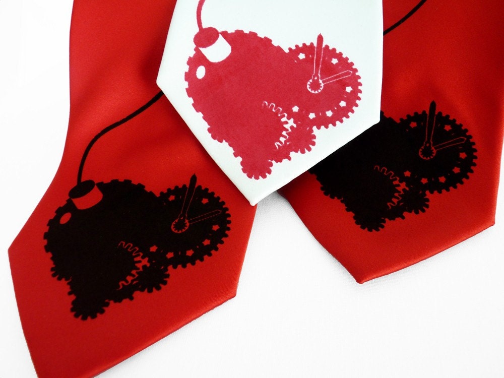 Valentine's Gifts for Men - Tender Time Bomb Tie - Clockwork Heart Tie in Red or White