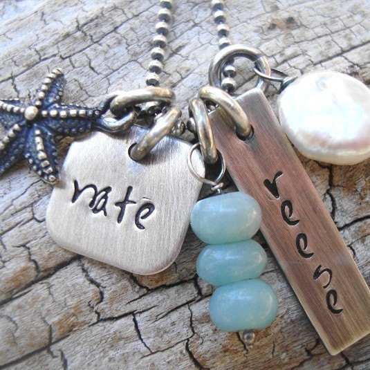 beach mom... personalized handstamped rustic necklace.. hand stamped mommy necklace