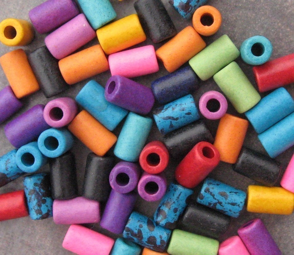 10 BRIGHT ASSORTMENT Greek Ceramic Beads Small Tube 6x10mm