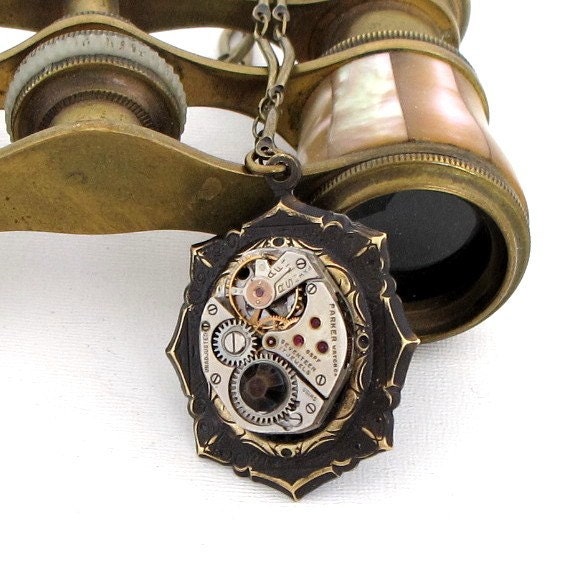 Stunning Steampunk Necklace Neo Victorian Vintage Watch Movement Exclusive Design by Mystic Pieces