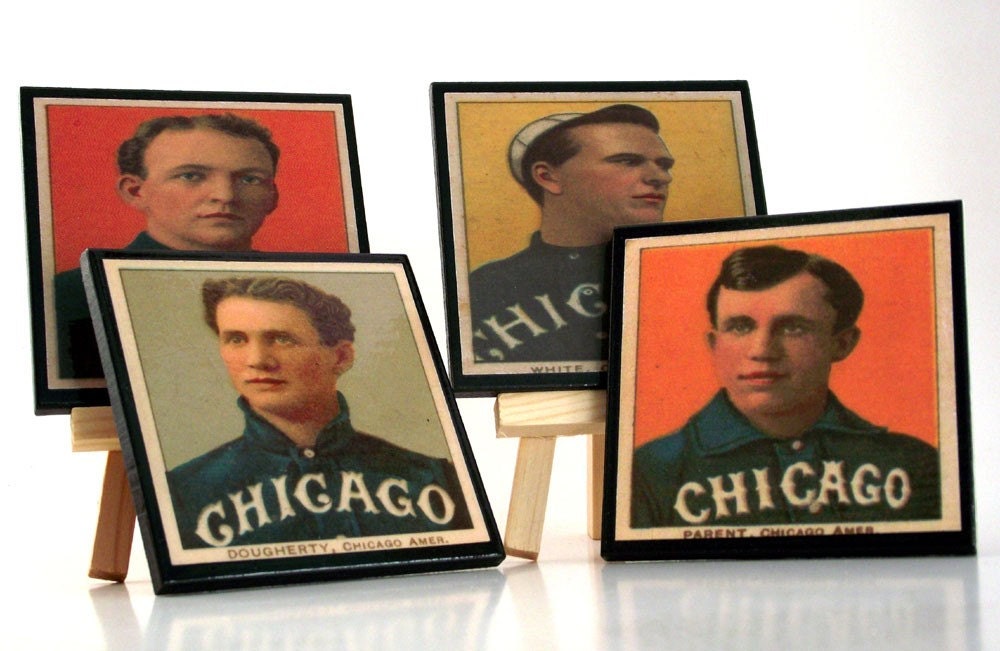 Vintage Chicago White Sox Baseball Card Coaster Set Sports Decor Father's Day Gift