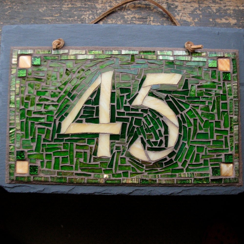 Mosaic House Number on Slate  2 digit