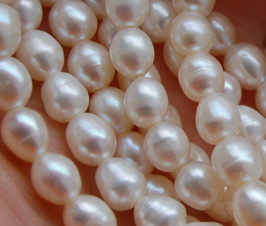 Large Hole 7 to 8mm White Cultured Freshwater Pearls - 16 inch strand - BIG HOLE