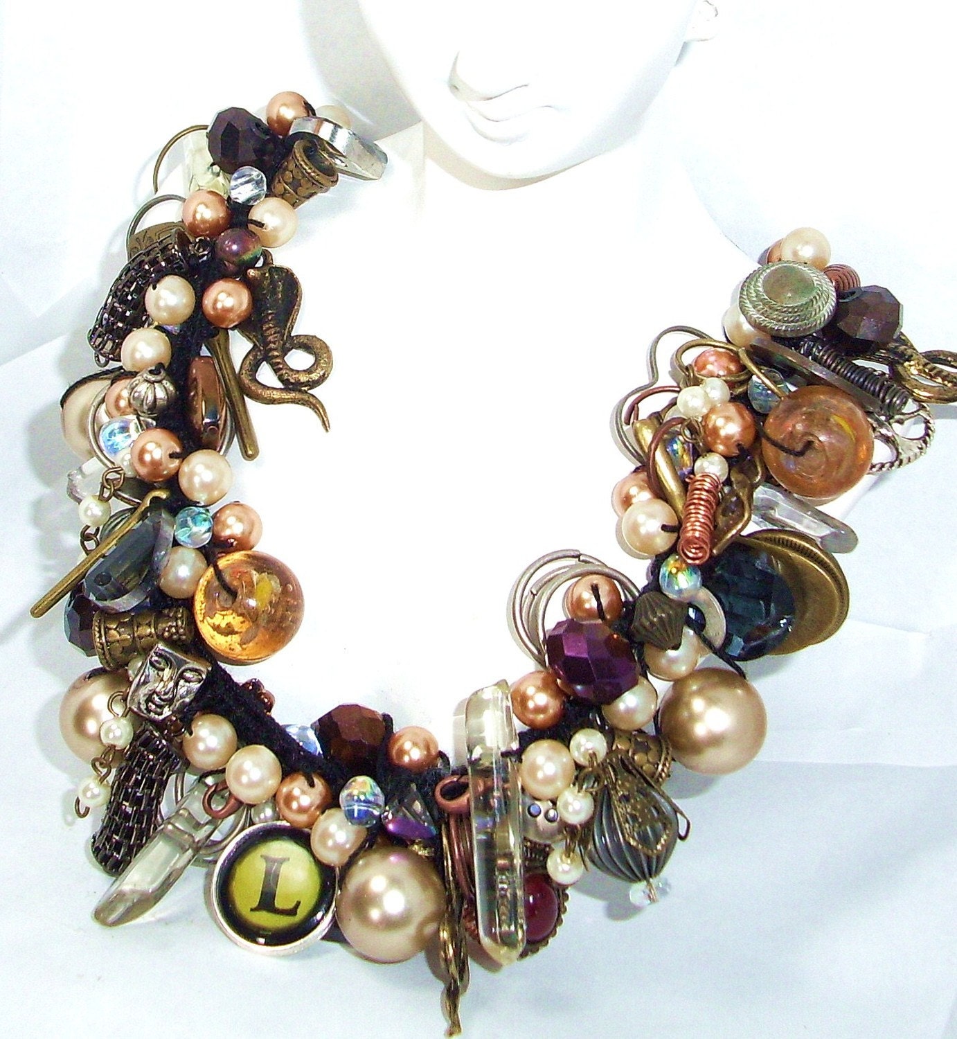 Steampunk Fashion Necklace with Crystal, Pearls, etc. on Etsy