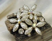 Vintage White Pearl Navette and Rhinestone Brooch