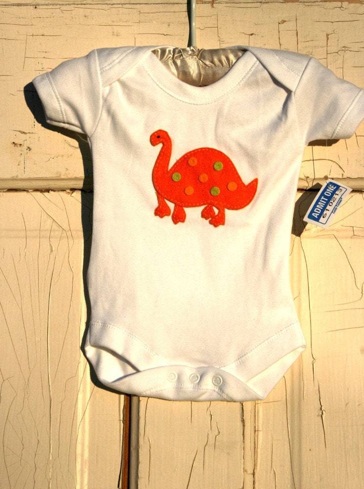 Onesie White with Orange Dinosaur