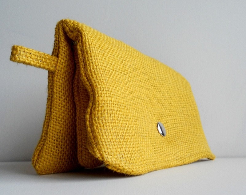 Bamboo Mustard Yellow Clutch Purse, Burlap Clutch, Spring Wedding, Citrine, Under 50