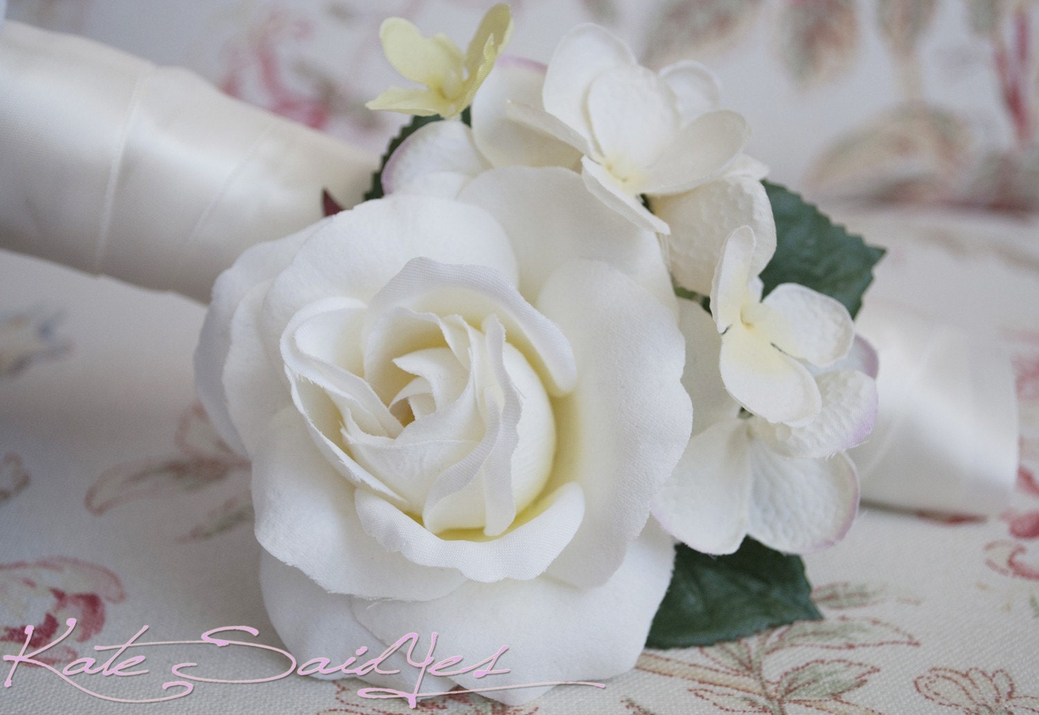 Silk Ivory Rose and Hydrangea Corsage