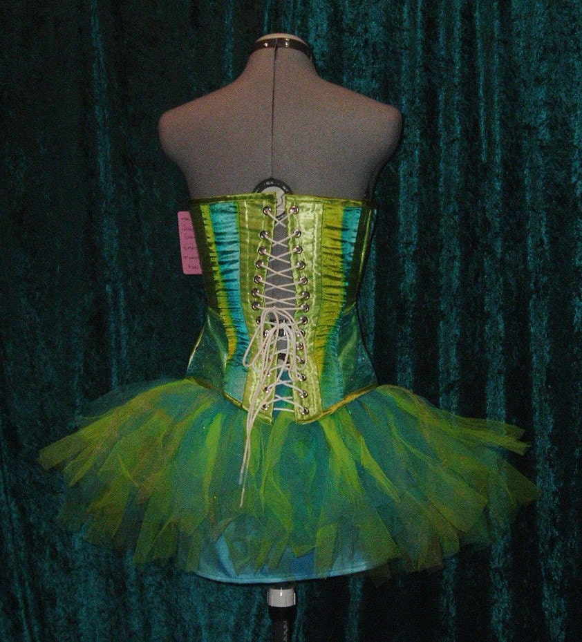 Sky Blue, Lime Green Fairy-Inspired Corset & Tutu Set