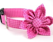 Classic Houndstooth in Pink.....Dog Collar and Flower Set.....Made to Order