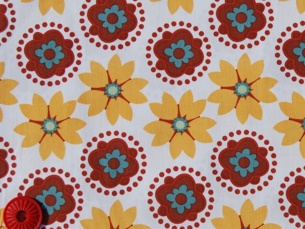 SALE Mod Charm by Anthology - Floral Zig Zag in Yellow-Brown-Turquoise - 1 yard listing