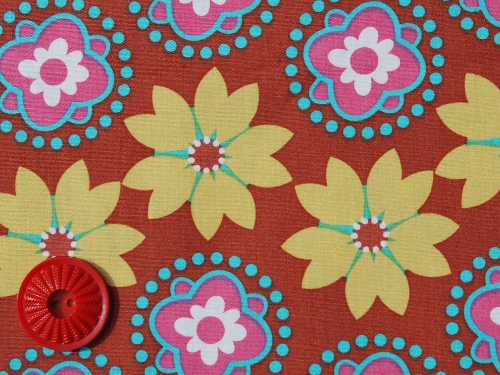 SALE Mod Charm by Anthology - Floral Zig Zag in Brown-Aqua-Mustard-Pink - 1 yard listing