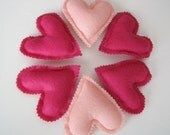 Handmade Pink and Purple Felt Puffy Heart Pillows