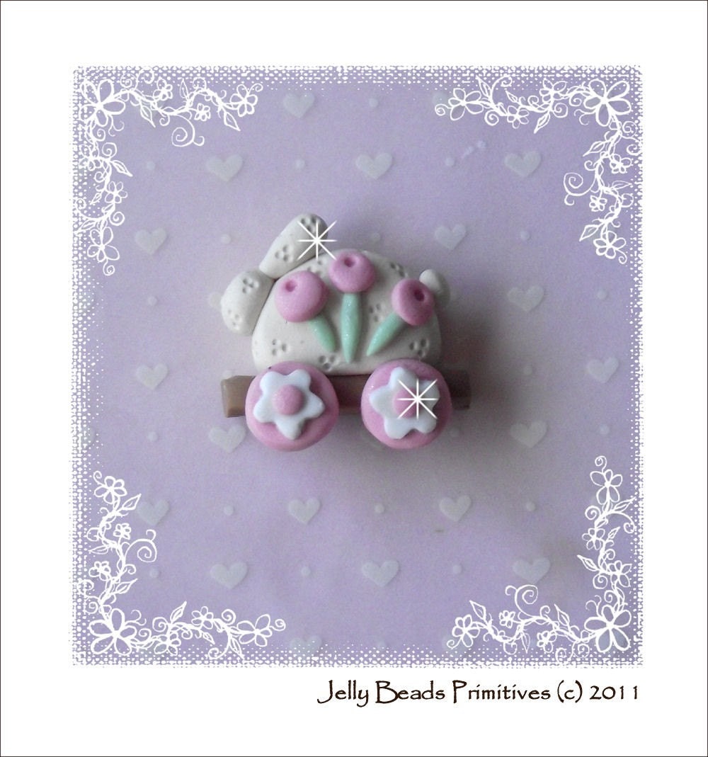 Prim Bunny Pulltoy polymer clay bead