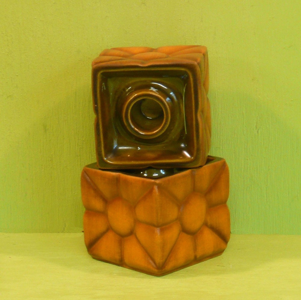 Vintage Haeger Mustard Yellow Candle holder Pair