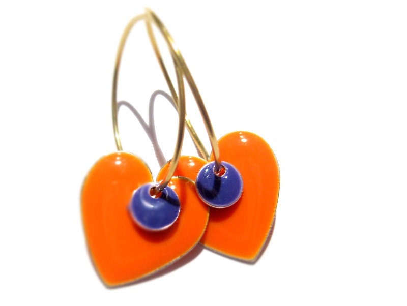 Earrings - Hearts Spots - Bright Orange, Purple and Gold - AmaltheaCph