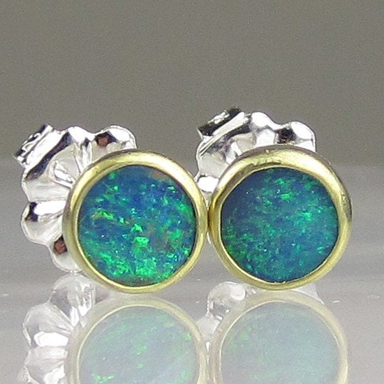 Australian Boulder Opal Earrings - 18k Gold and Sterling
