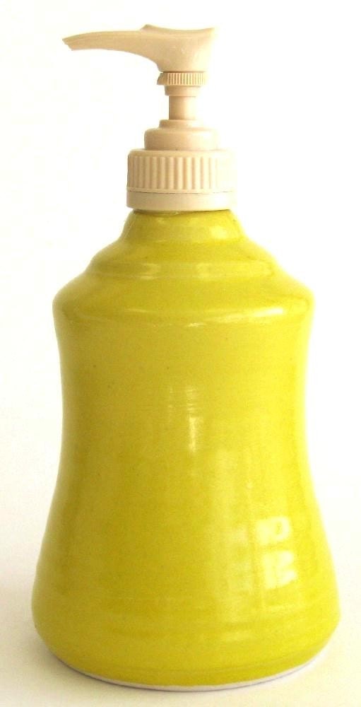 Liquid Soap and Lotion  Dispenser - Yellow Glaze - Beige Top