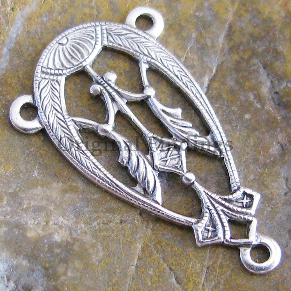 6 Antique Silver 3 Ring Pendant Connectore Finding 1097