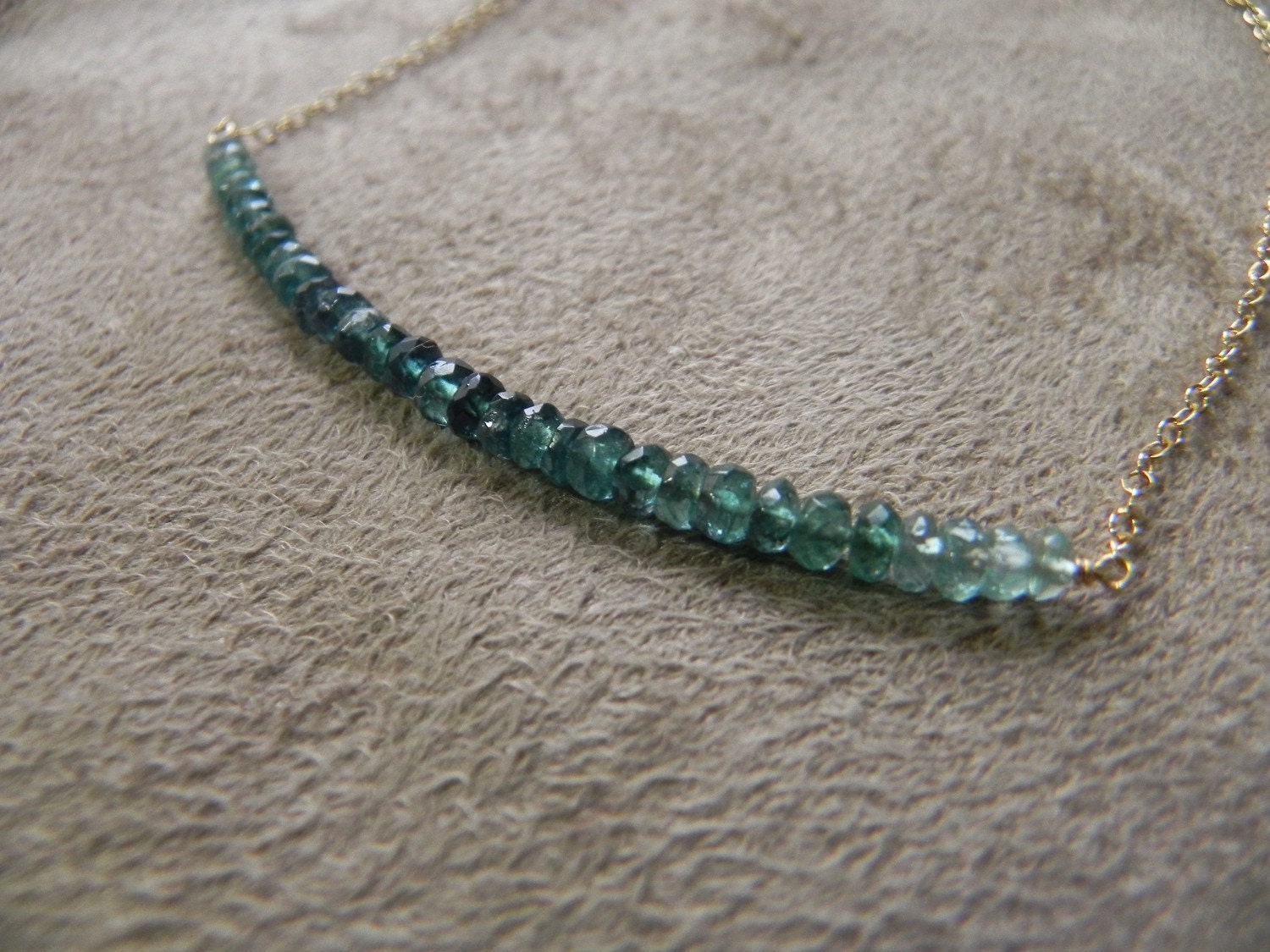 SALE  Blue Tourmaline Ombre and Gold Filled Block Necklace SALE