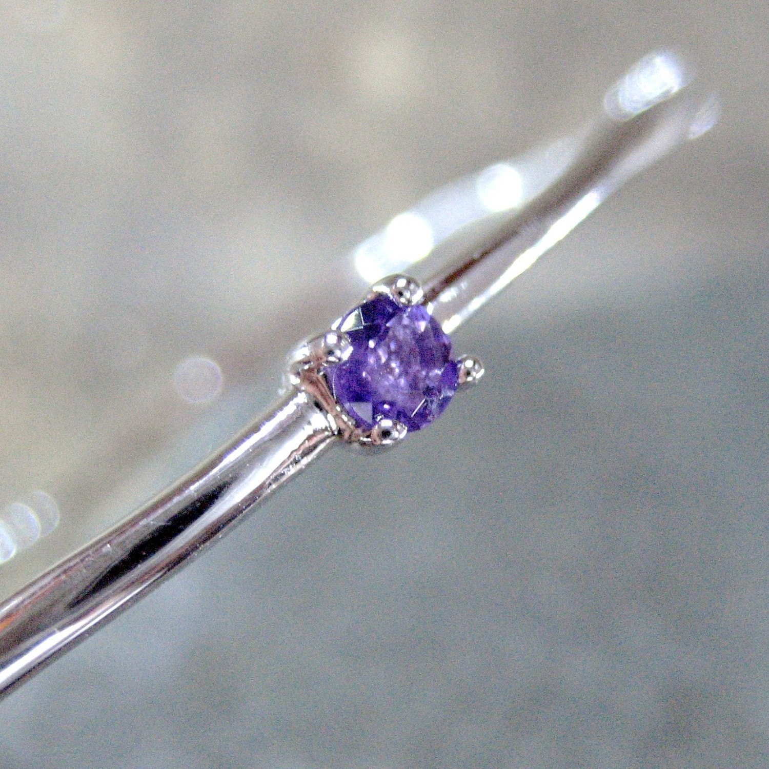 February Birthstone Amethyst and Sterling Silver Bangle Bracelet  - Handmade Sterling Silver Artisan Jewellery - Designed by A Second Time