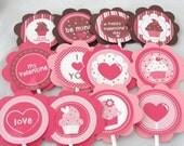 Valentine Cupcake Toppers for Valentine Party in Pink and Brown