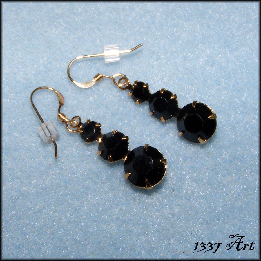 Crystal Tier Earrings Jet Black Gold