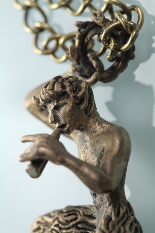 Pan Necklace in solid bronze made in NYC on an 18 inch chain