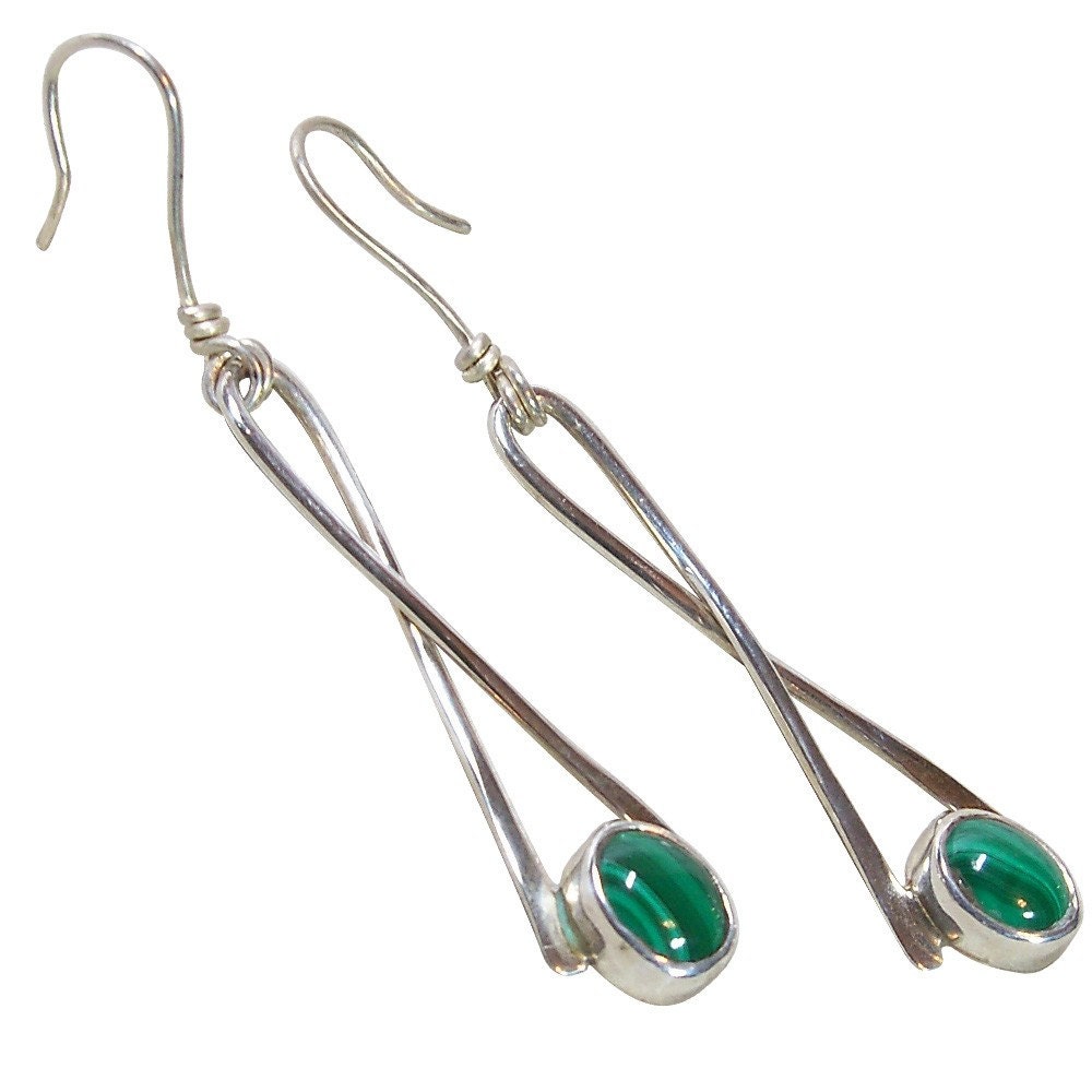 Malachite Dangle Earrings set in Sterling Silver  emalc1809
