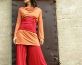 Womens clothing-Womens tunic-Terracotta Cowl neck Tunic and multi purpose belly band -Mix your colors-Fall fashion-long or short sleeves top