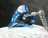 Large 27mm Swarovski Wild heart in Aquamarine Blue ... Sterling Silver Necklace