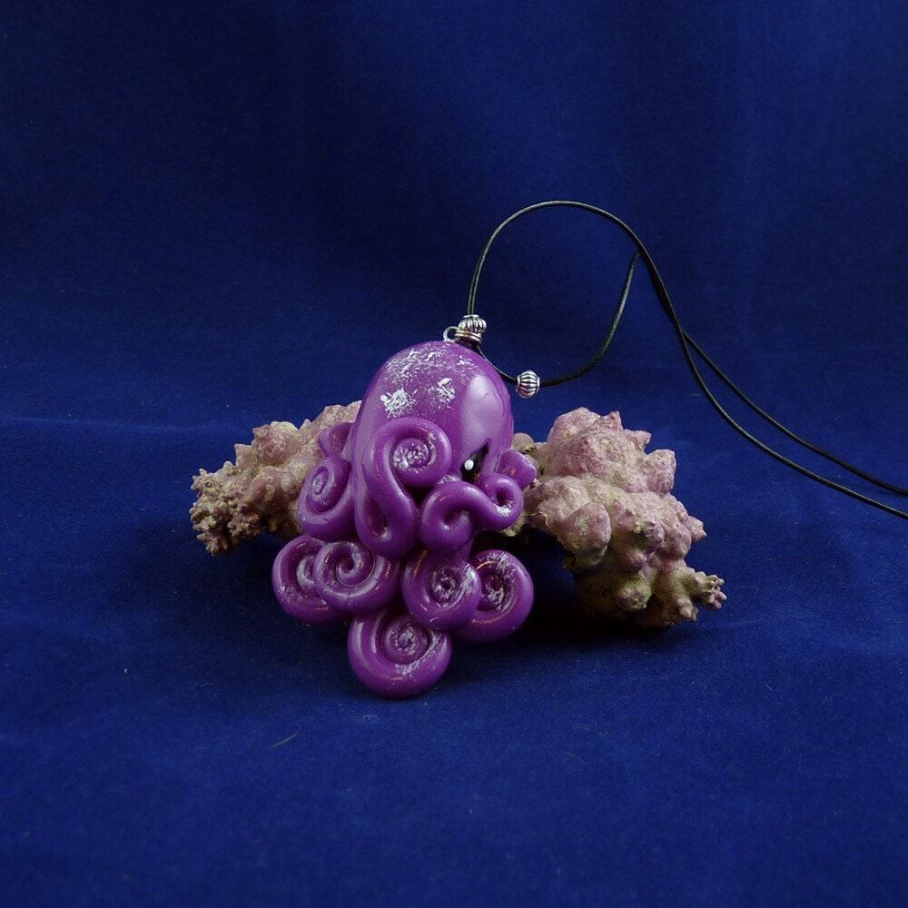 Violet Octopus Necklace - Handmade Polymer Clay Jewelry