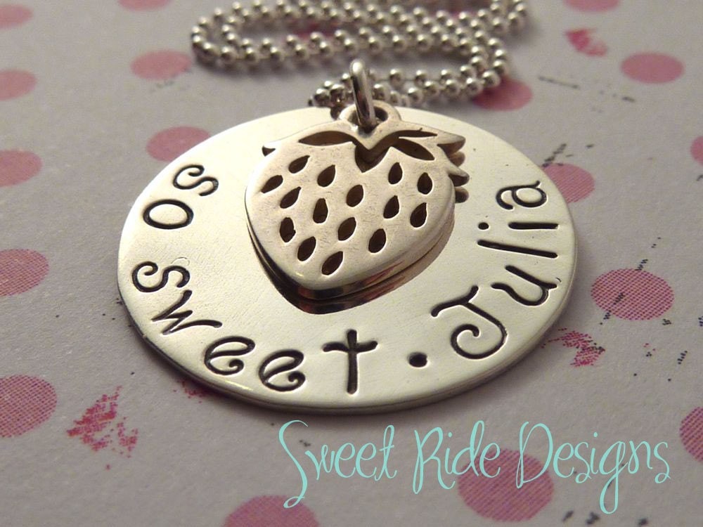 GIRLS Silver Strawberry Charm Necklace So Sweet with Personalized Name