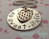 GIRLS Silver Strawberry Charm Necklace So Sweet with Personalized Name