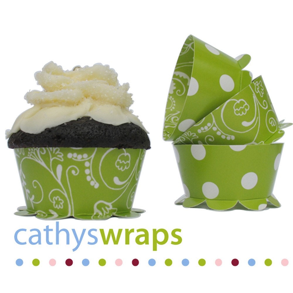 Adorable Apple Green Cupcake Wrappers for Weddings, Bridal & Baby Showers, and Birthday Parties - Set of 24 Reusable Wrappers