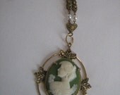 Cameo Pendant on Gold Chain With Heart and Pearl Vintage