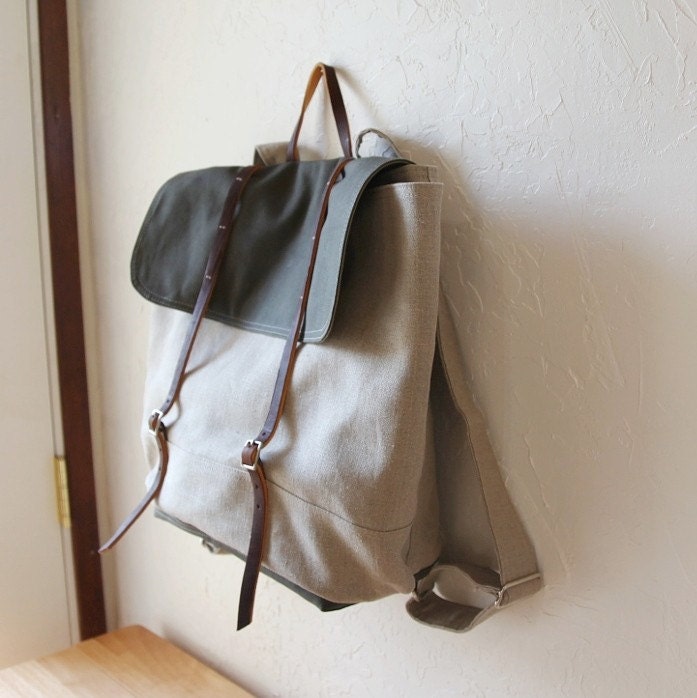 The Rucksack in Hemp and Dark Olive Canvas and Leather