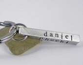Personalized Handstamped Four-Sided Sterling Silver Bar Keychain