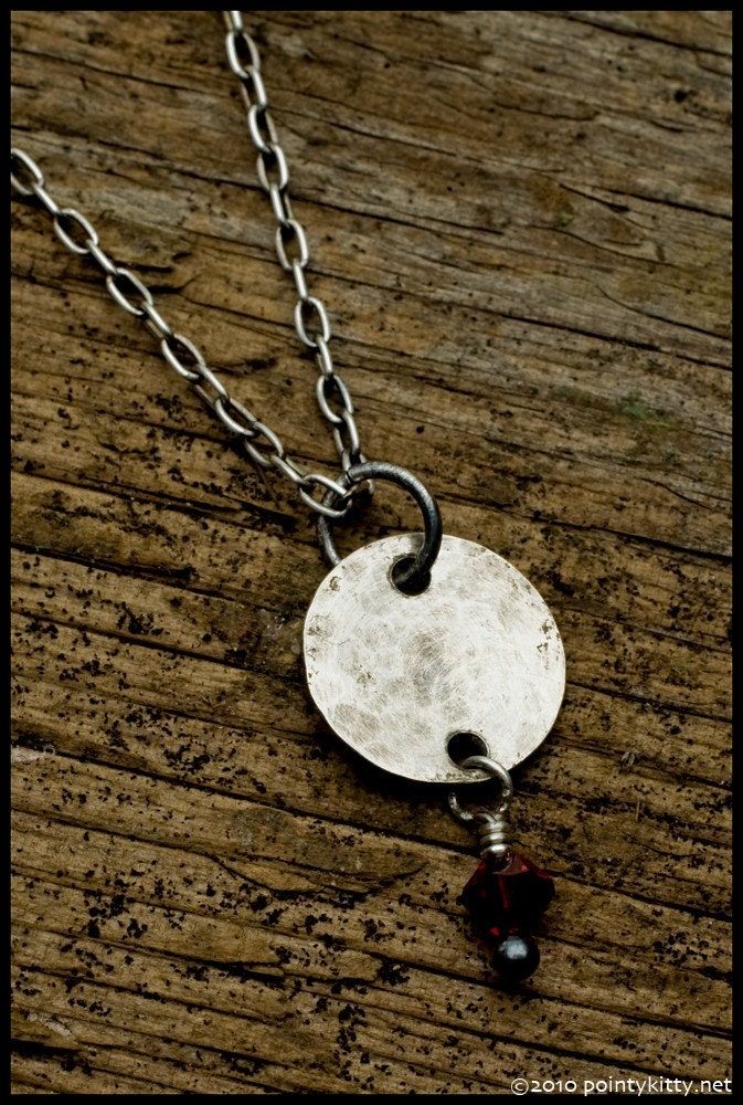 Lydia - Swarovski and recycled sterling silver hammered oxidized disc pendant necklace