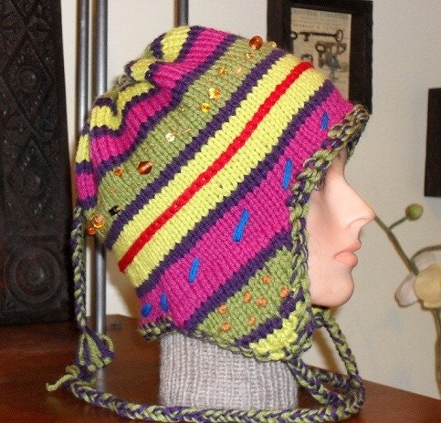 Hand Knit Ear Flap Hat - Djfleesh - Free Shipping