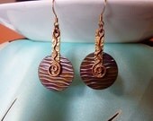 Colorful copper, Steampunk, hand fabricated earrings