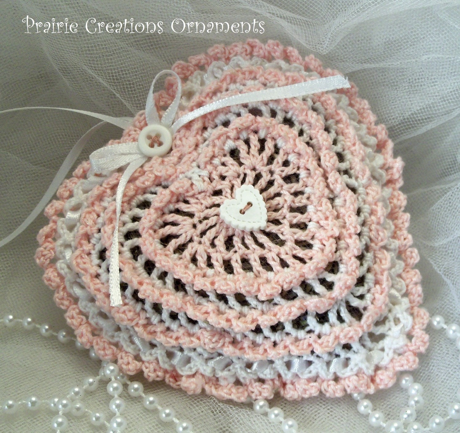 Hand Crocheted Pink Heart Ornament Sachet
