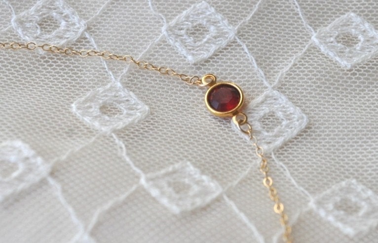 Tiny Pebble Necklace - round garnet crystal gold filled dainty - simple everyday jewelry - adencreations