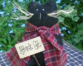 Black Attack Cat Primitive Folk Art Kitty Shelf Sitter Doll